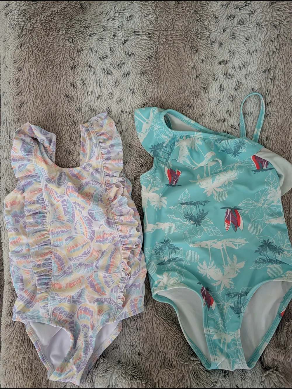 OshKosh B'gosh Turquoise Floral & Pastel Feather Print One-Piece Swimsuits (2)